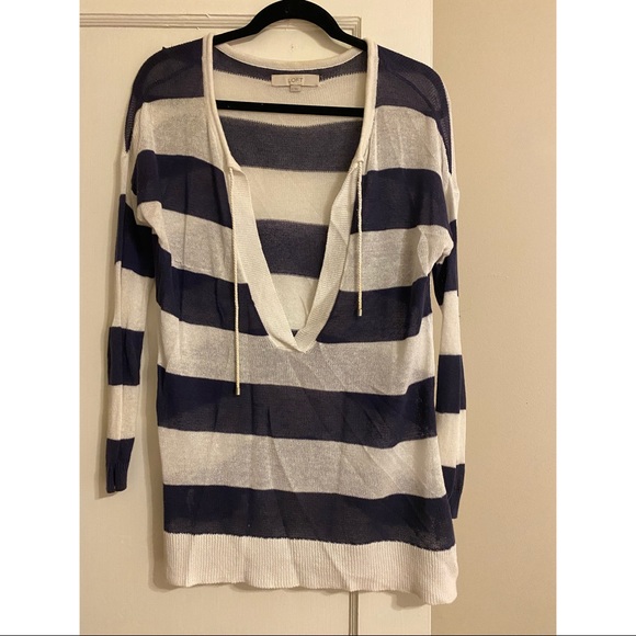 Loft Blue and White Striped Pullover - Picture 1 of 3